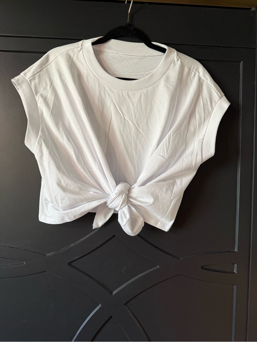 White Knot-Front Short Sleeve Top - Women O/S fits most